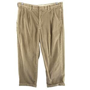 Vintage LL Bean Corduroy Pants Mens 38 x29 Beige Pleated Jumbo Cord Straight Leg